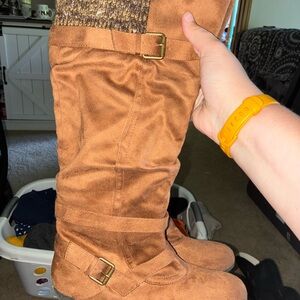 Brown Suede Knee-High Boots